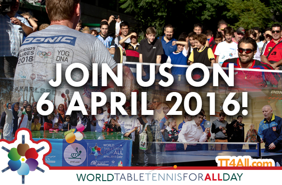 Second World Table Tennis Day Happening on Wednesday 6 April