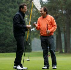 Table tennis legend Jean Michel SAIVE playing golf with the Major