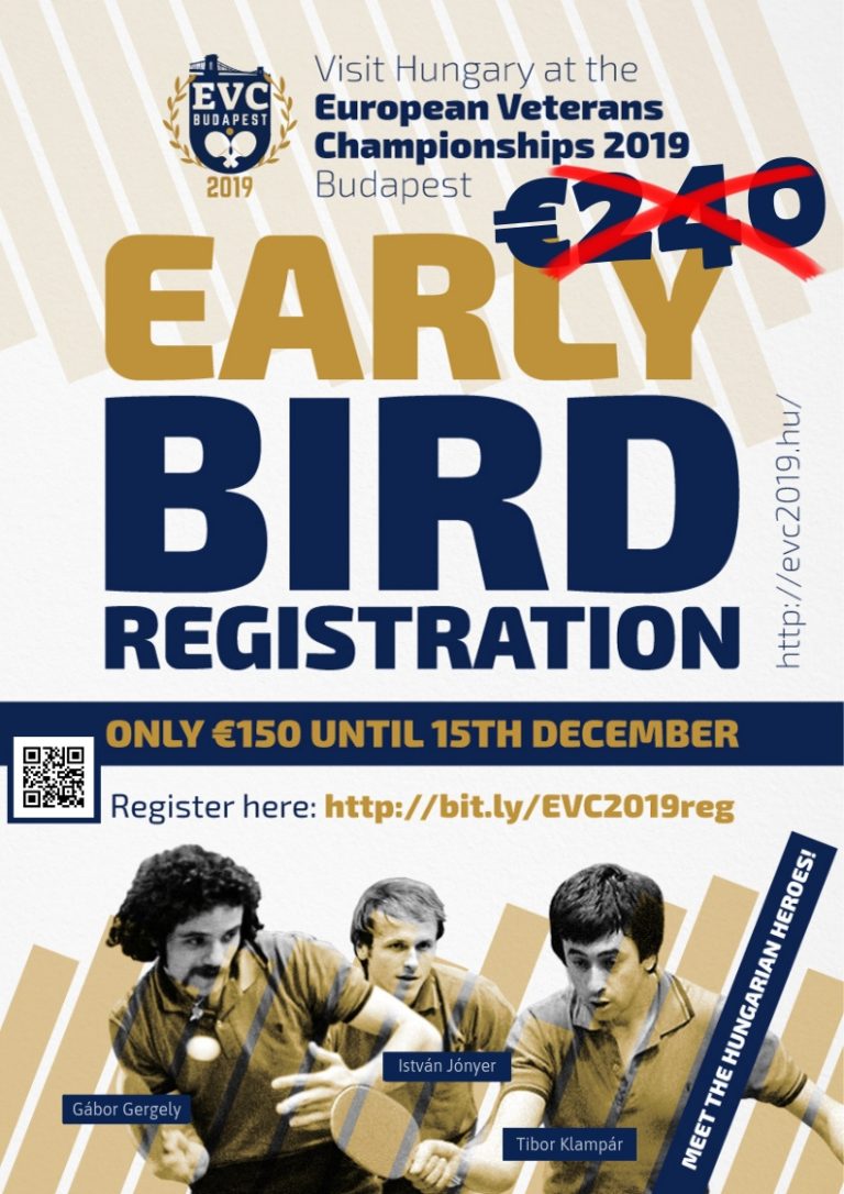 Early bird price for European Veterans Championships until 15th of December