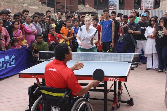 Melissa TAPPER starting off the World Table Tennis Day festivities off in Nepal