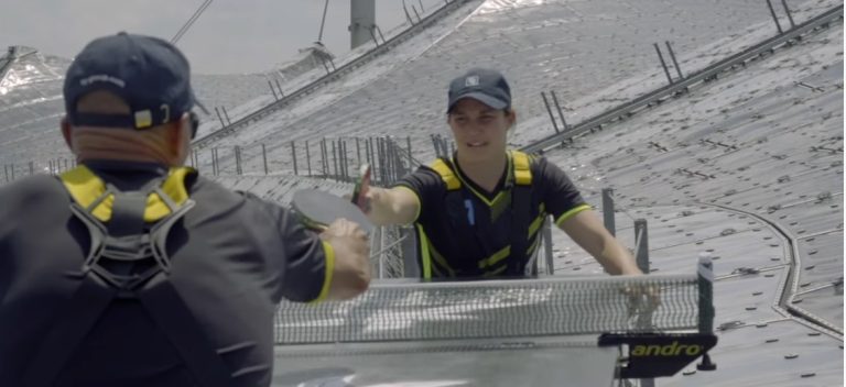 Sabine WINTER and her father played able tennis on the roof of the Olympic Stadium in Munich