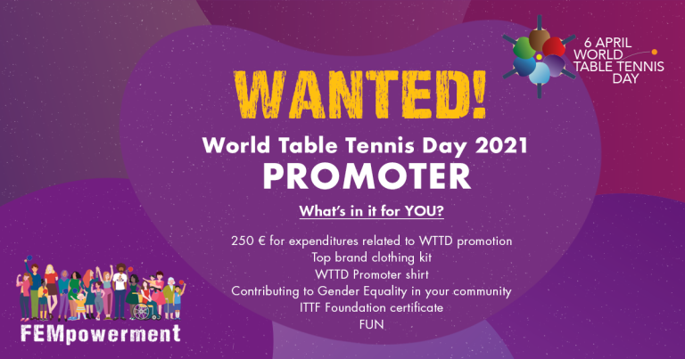 Become a for World Table Tennis Day promoter